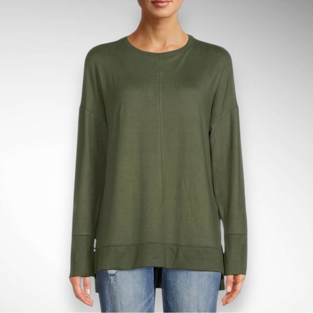 TIME AND TRU Olive Green Crewneck Hacci Knit Oversized Sweater Small‎ | EUC